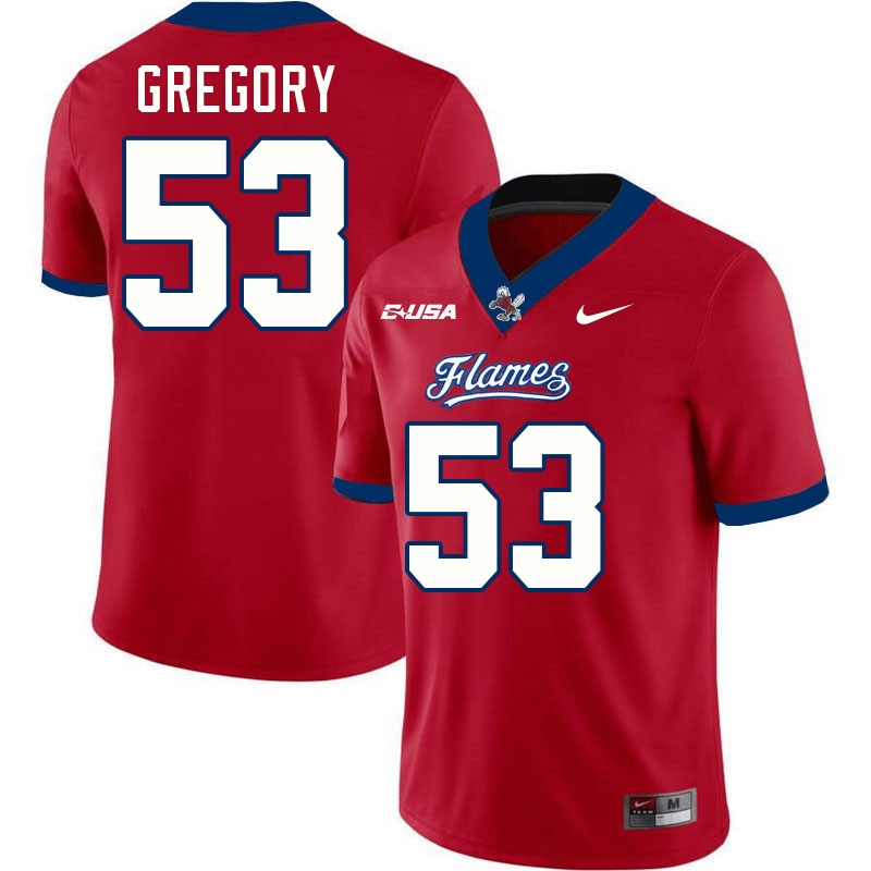 Liberty Flames #53 Kristyane Gregory College Football Jerseys Stitched-Red